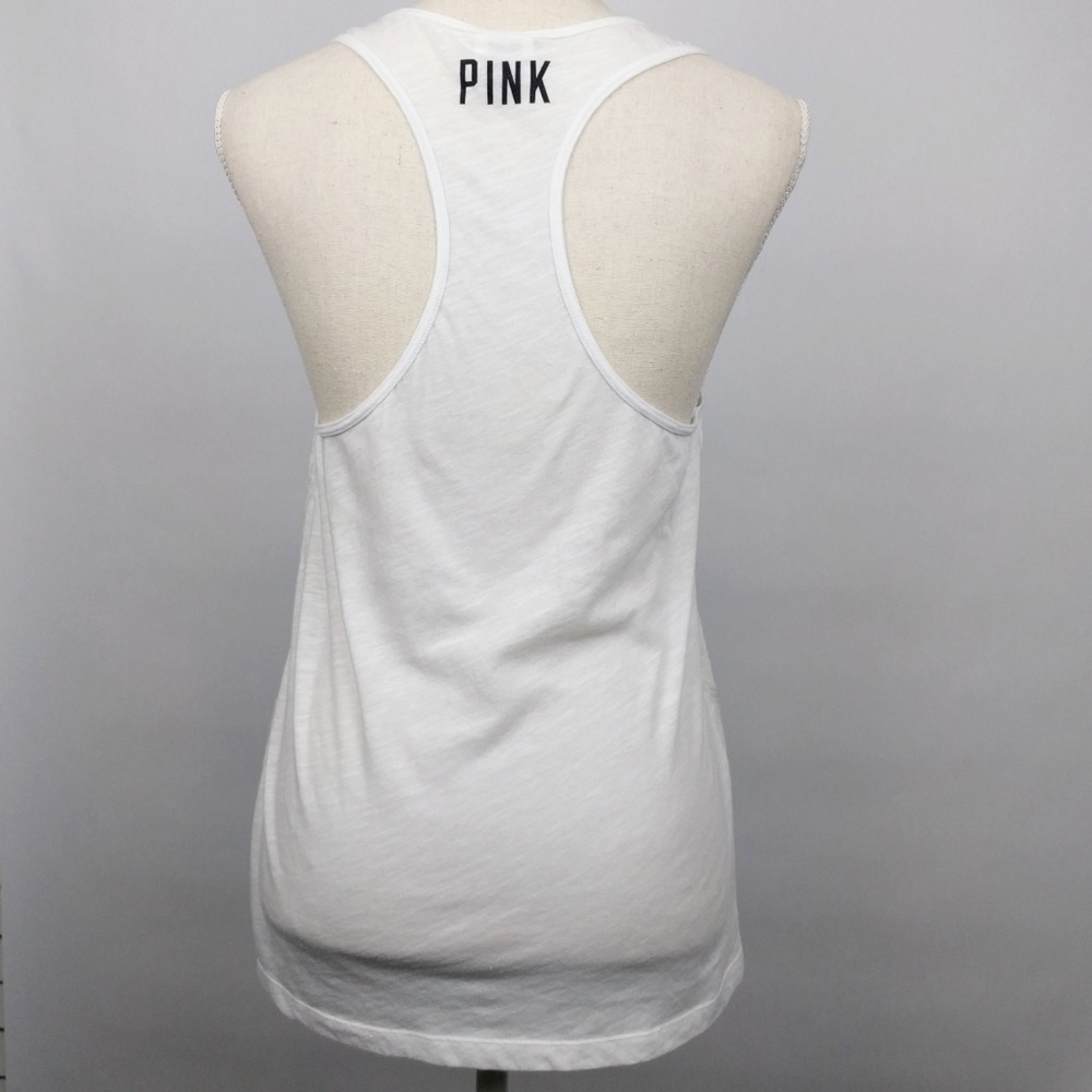 VS PINK Clear Sequined American Flag Size 2 white racerback tank top - Picture 5 of 8